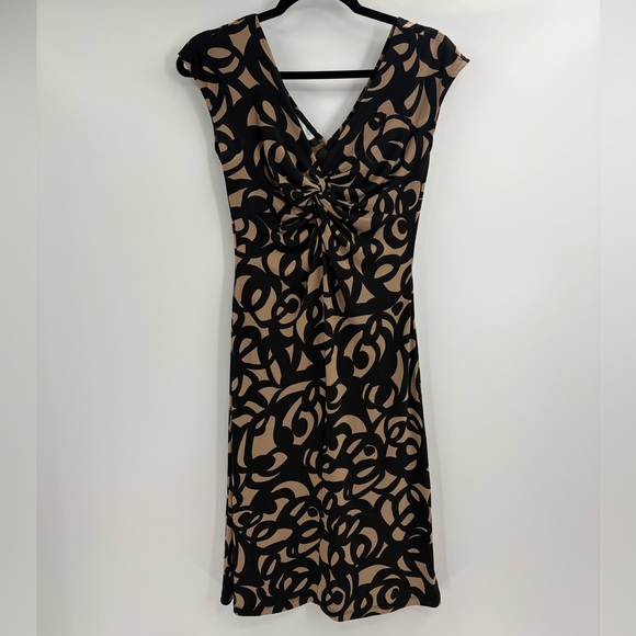 London times Y2K 2000s Vintage Cap Sleeve Midi Dress Abstract Print Ruched sz 4 - Picture 1 of 12